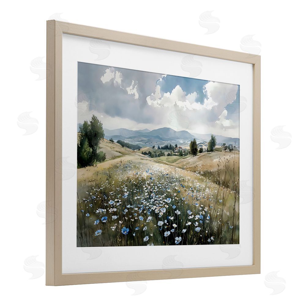 Franklyn Gregory Poppy Blues Across Meadow Brown Framed Print Under Glass Wall Art