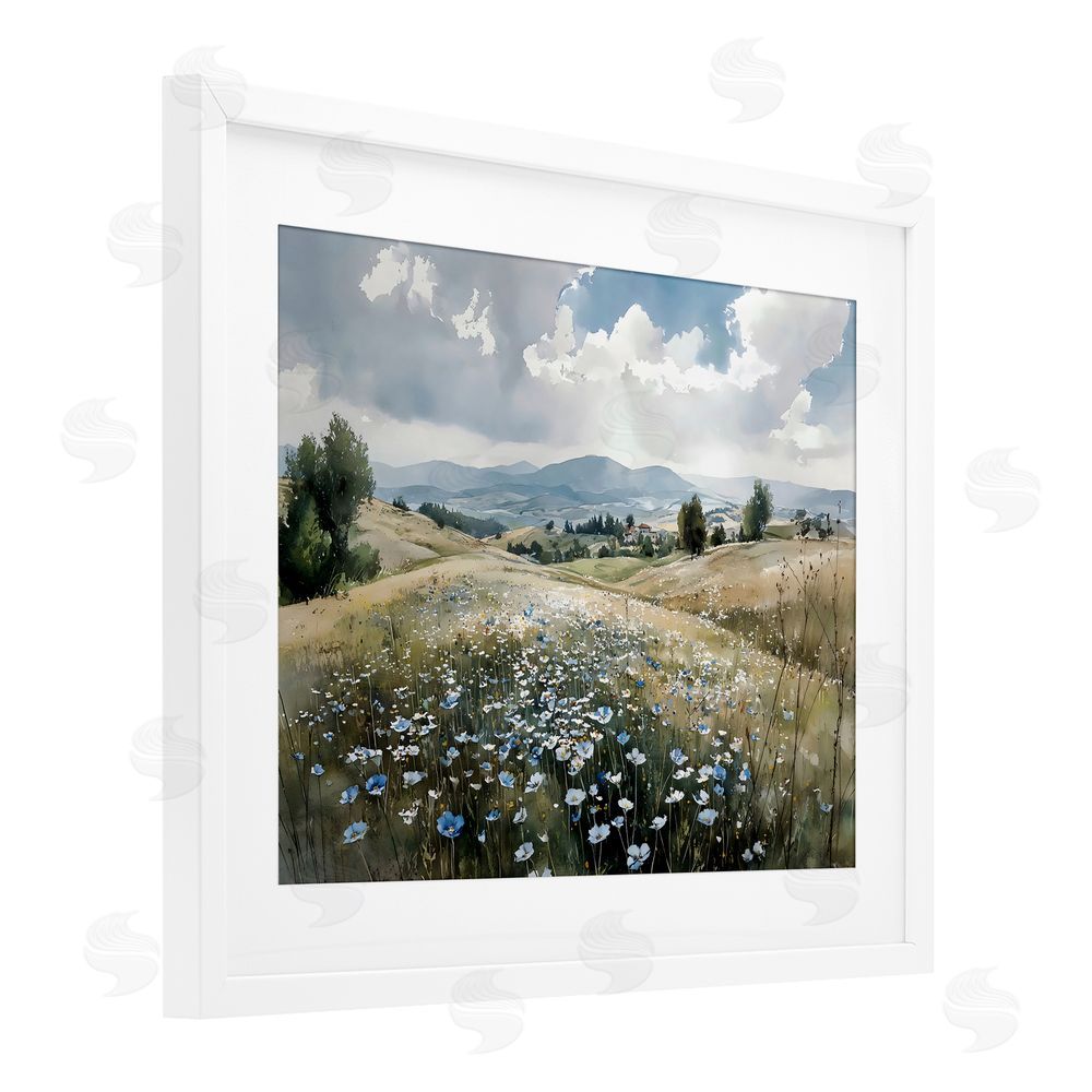 Franklyn Gregory Poppy Blues Across Meadow White Framed Print Under Glass Wall Art