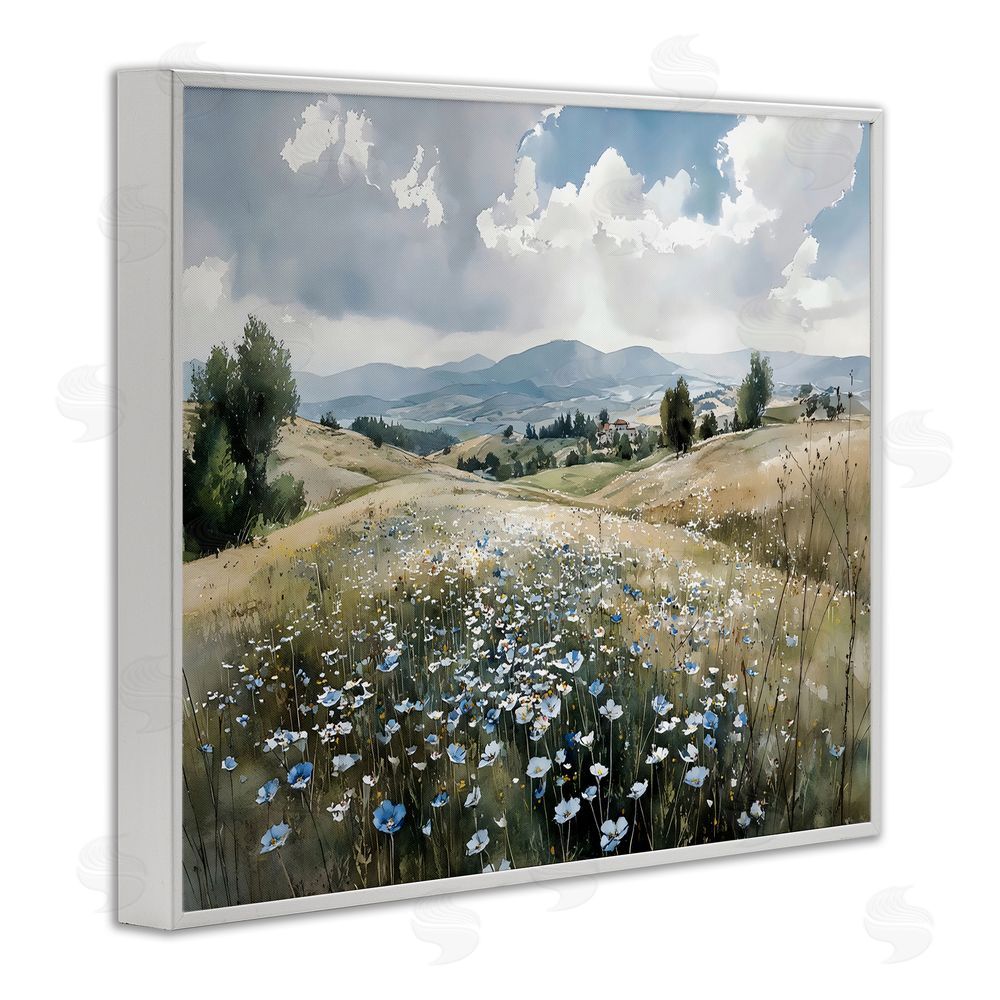 Franklyn Gregory Poppy Blues Across Meadow White Framed Giclee Wall Art