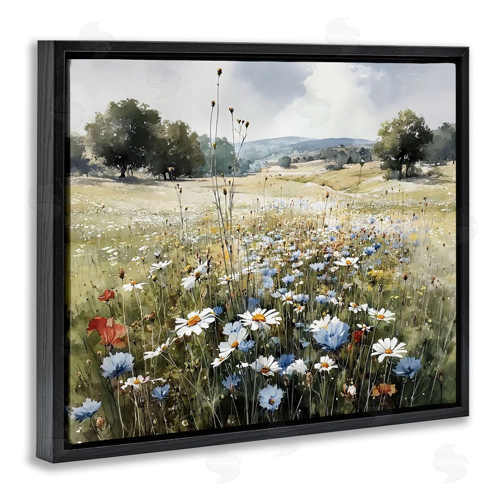 Franklyn Gregory Calm Meadow of Wildflowers Black Floating Frame Stretched Canvas Wall Art Print