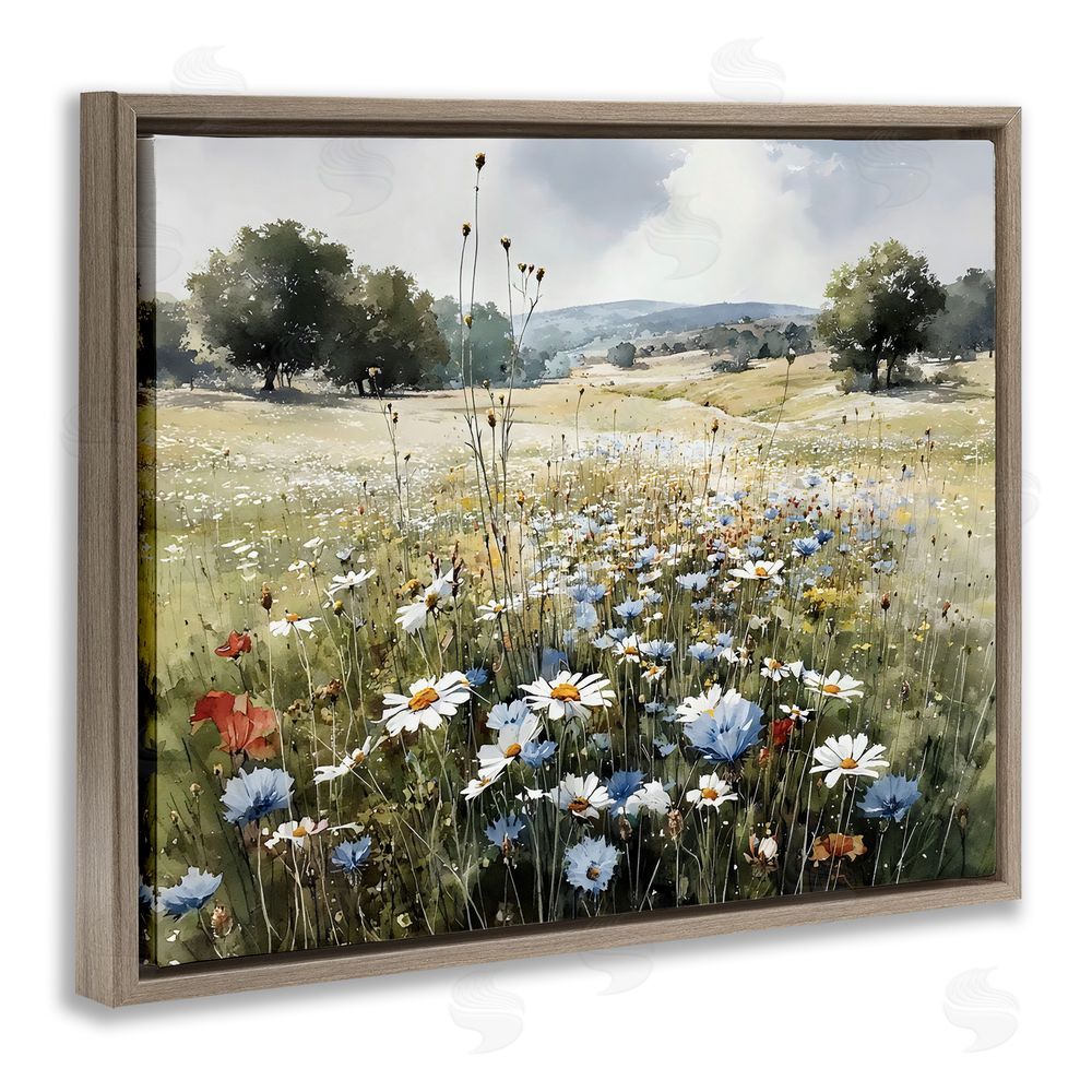 Franklyn Gregory Calm Meadow of Wildflowers Brown Floating Frame Stretched Canvas Wall Art Print