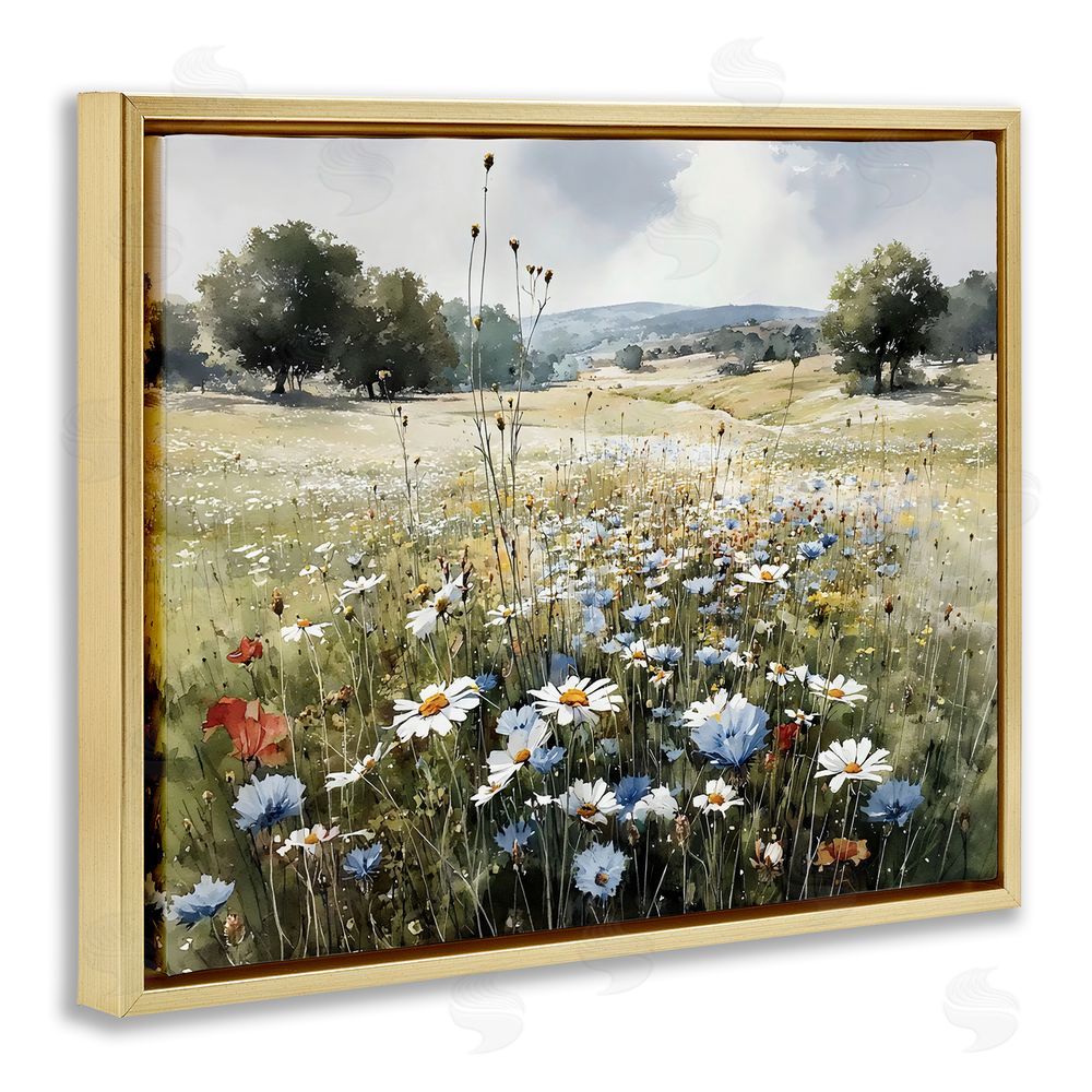 Franklyn Gregory Calm Meadow of Wildflowers Gold Floating Frame Stretched Canvas Wall Art Print
