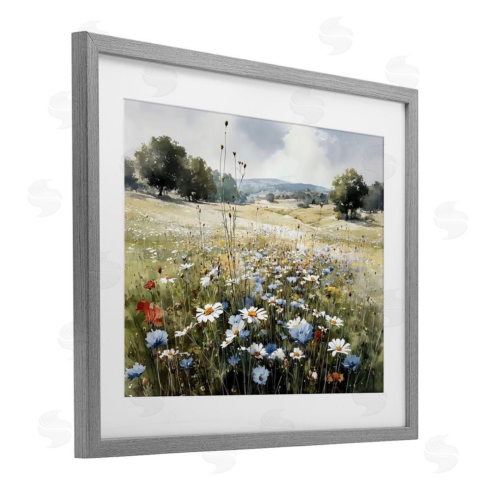 Franklyn Gregory Calm Meadow of Wildflowers Gray Framed Print Under Glass with Matting Wall Art