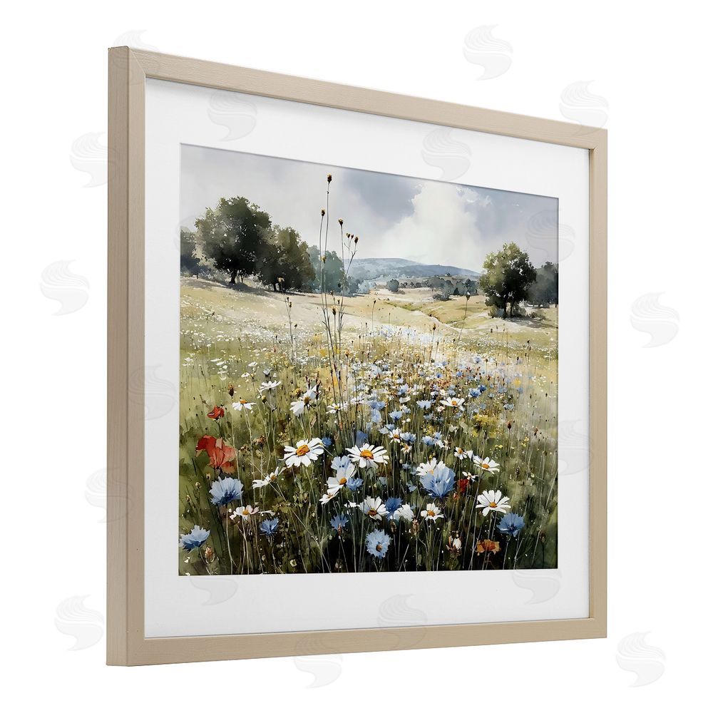 Franklyn Gregory Calm Meadow of Wildflowers Brown Framed Print Under Glass with Matting Wall Art