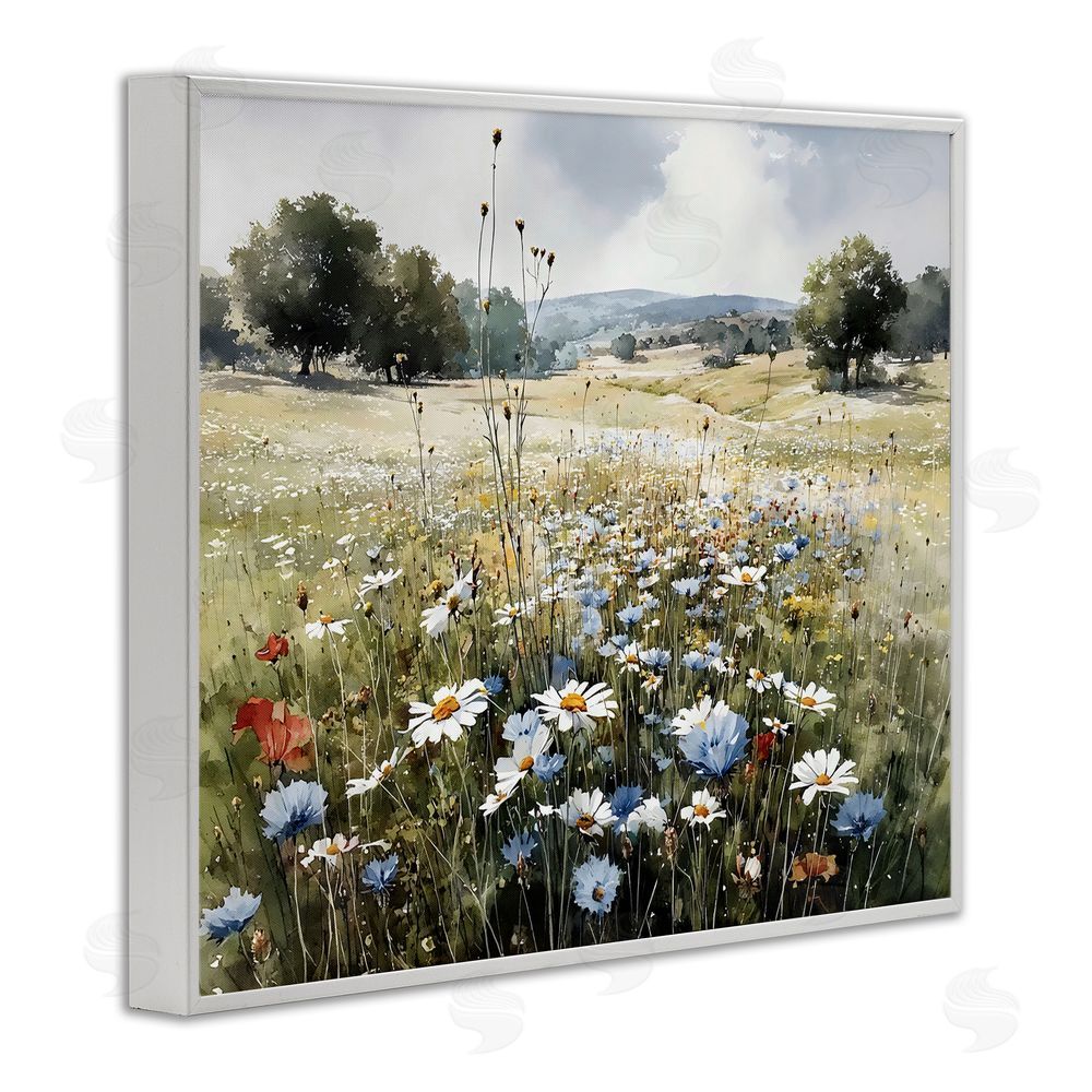 Franklyn Gregory Calm Meadow of Wildflowers White Framed Giclee Wall Art Print