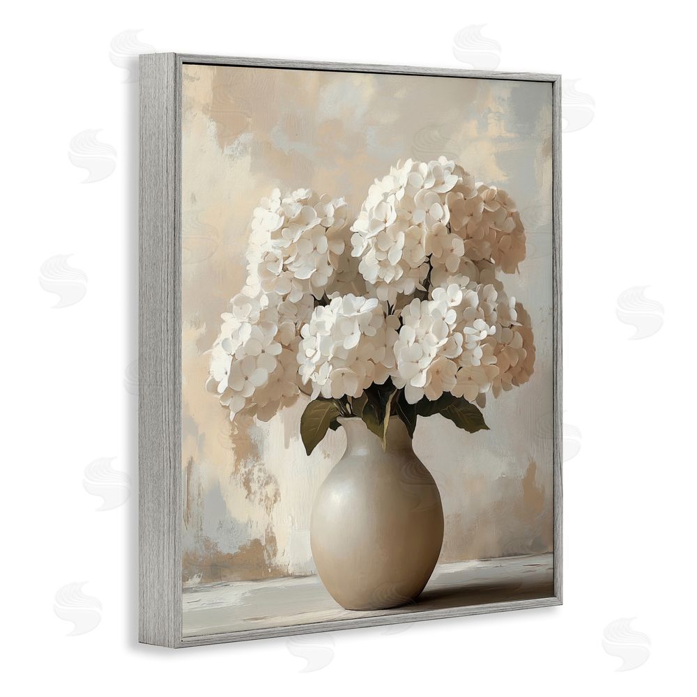 LSR Design Studio Vase of Hydrangeas in Bloom Gray Framed Giclee Wall Art Print