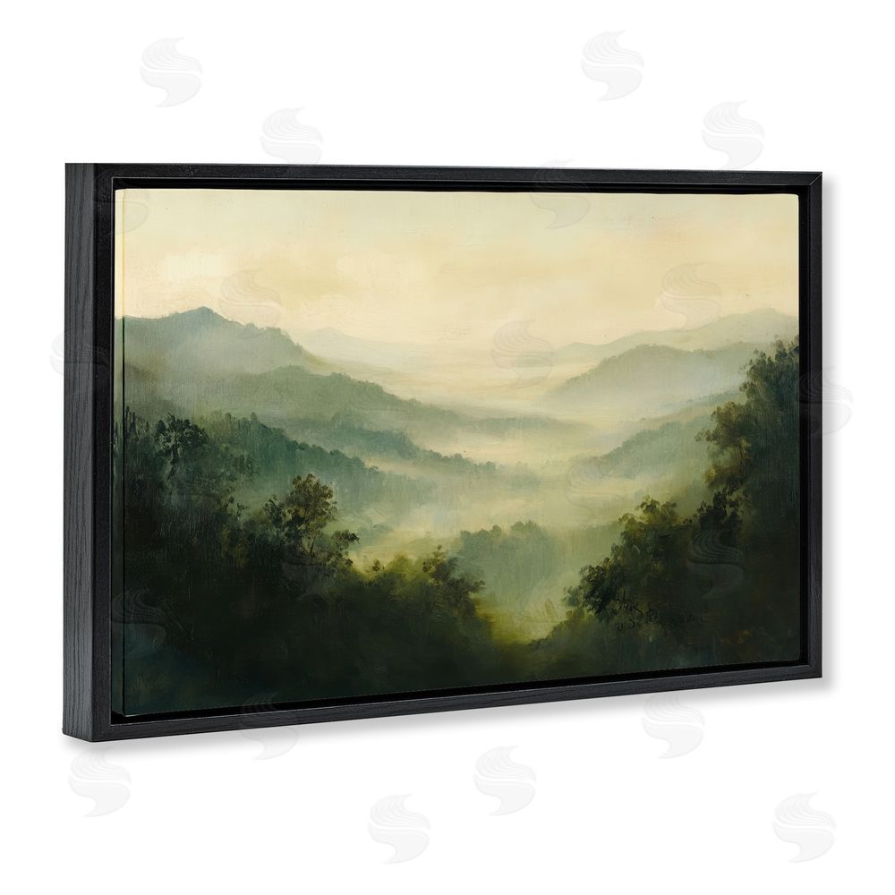 Petal Prints Design Through The Haze Landscape Black Floating Frame Canvas Wall Art Print