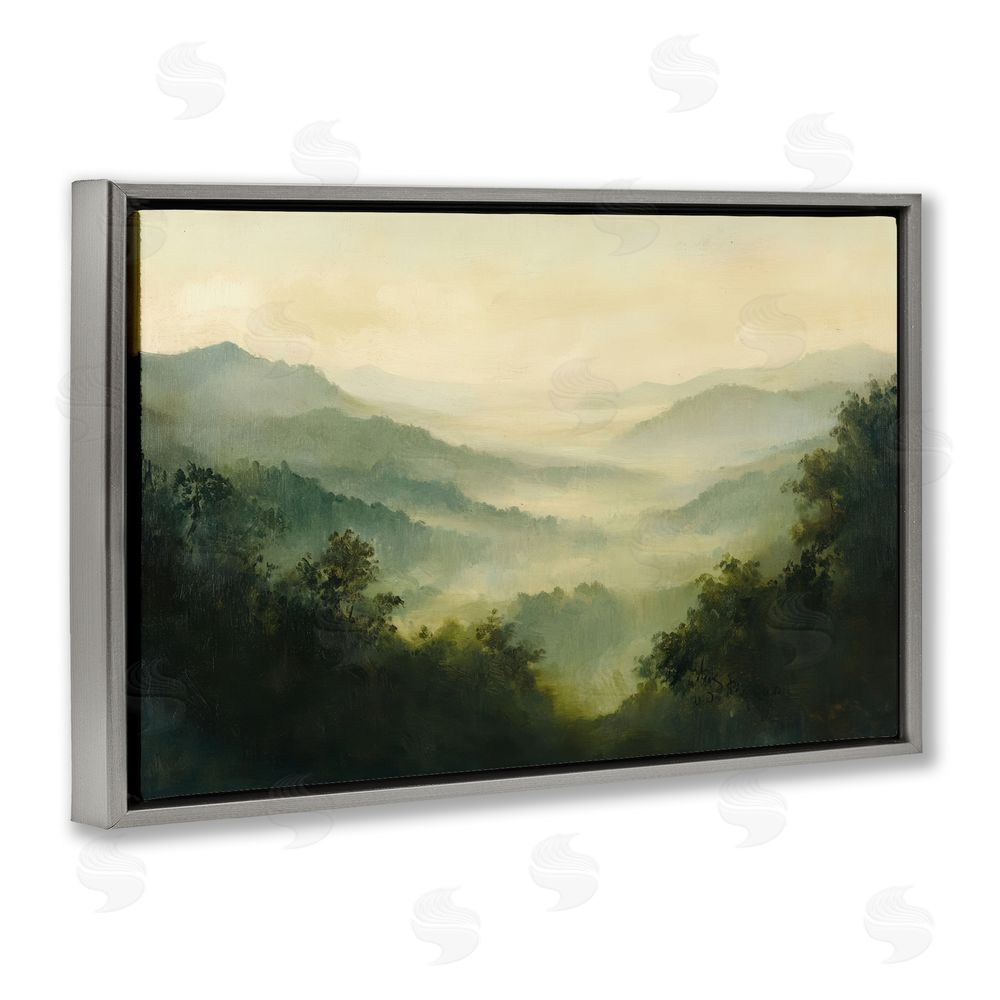 Petal Prints Design Through The Haze Landscape Gray Floating Frame Canvas Wall Art Print