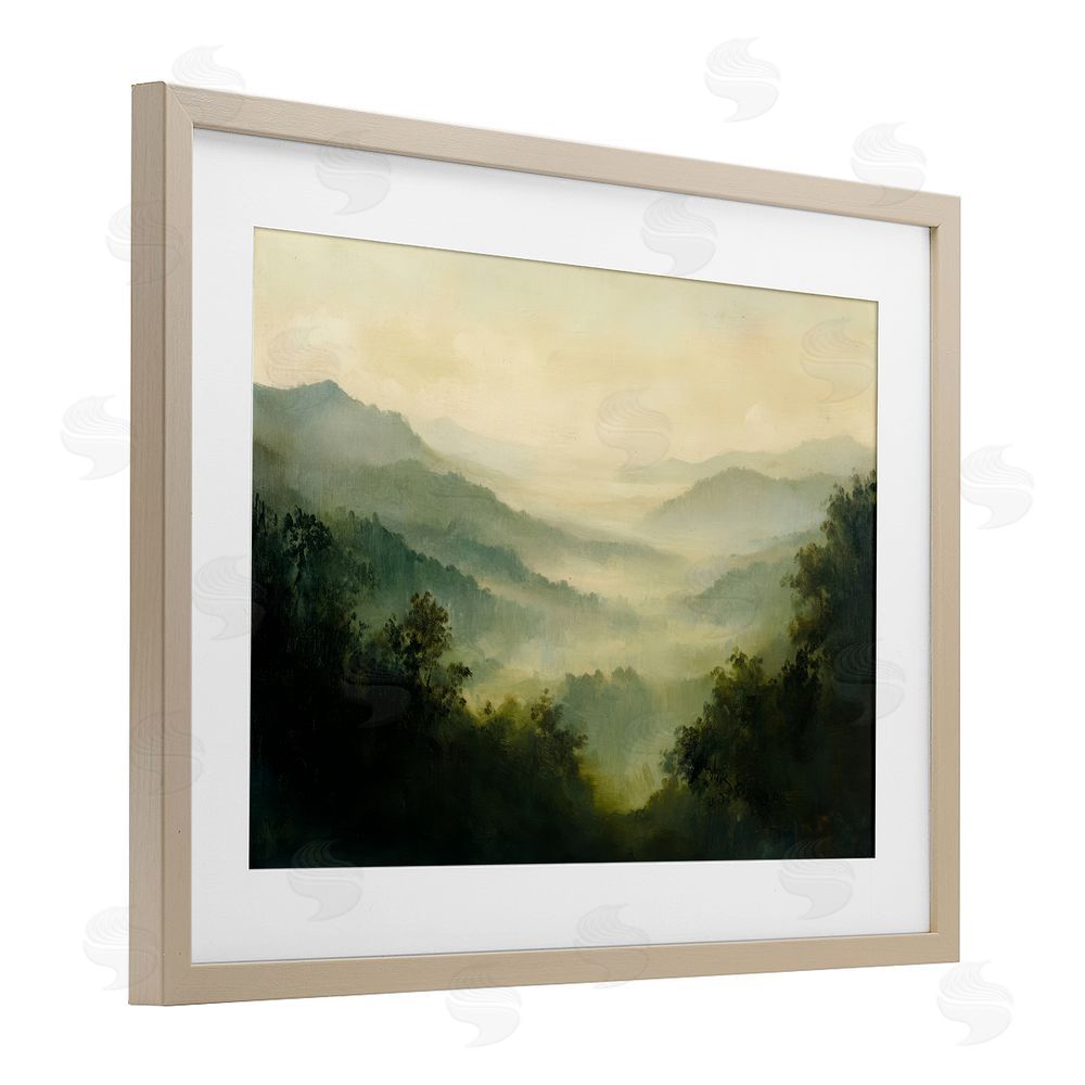 Petal Prints Design Through The Haze Landscape Brown Framed Print Under Glass Wall Art