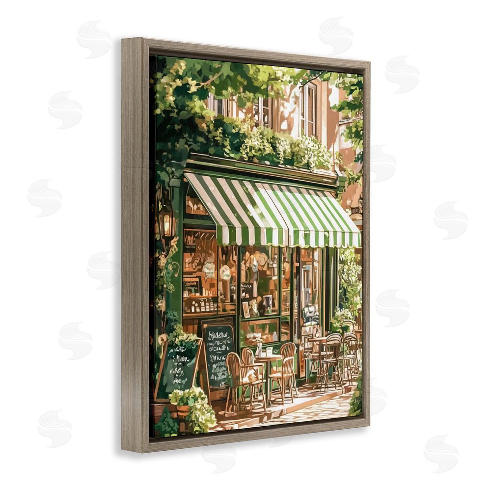 LSR Design Studio Coffee Shop Awning & Greenery Brown Floating Frame Canvas Wall Art Print