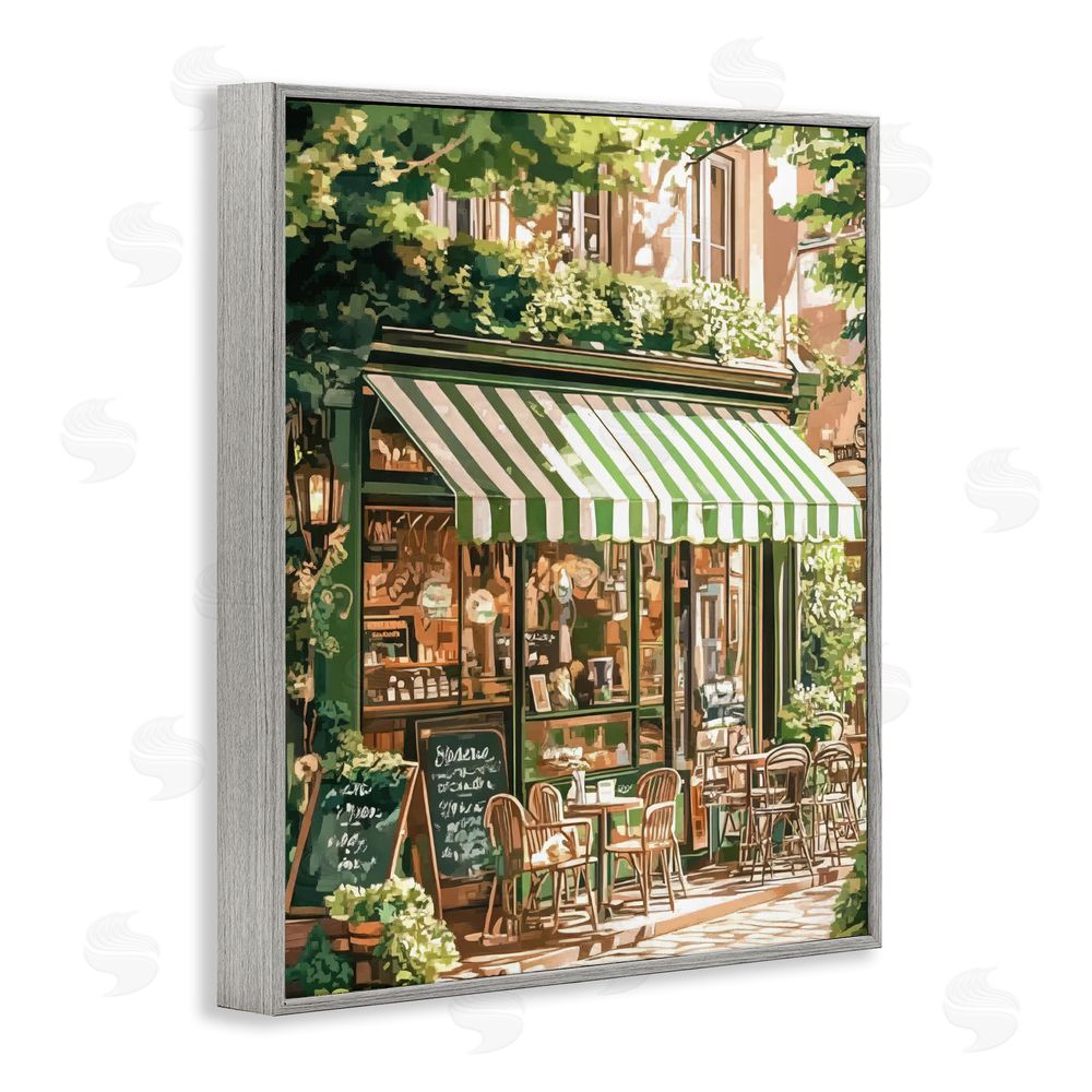 LSR Design Studio Coffee Shop Awning & Greenery Gray Framed Giclee Wall Art Print