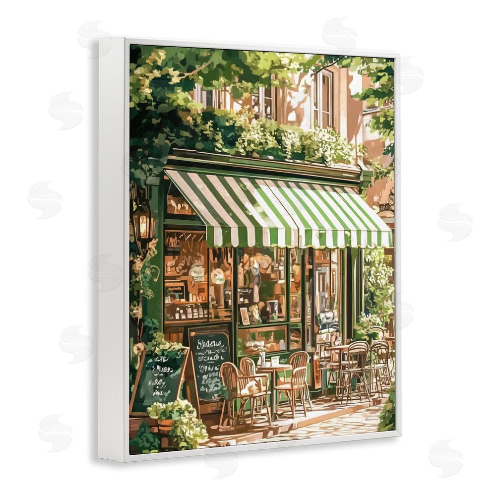 LSR Design Studio Coffee Shop Awning & Greenery White Framed Giclee Wall Art Print