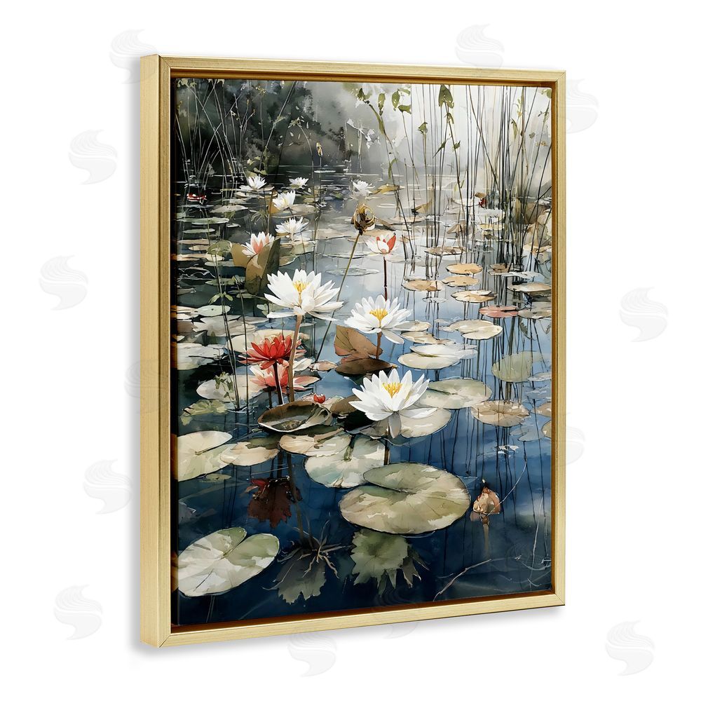 Franklyn Gregory Lily Wonder Pond Gold Floating Framed Canvas Wall Art