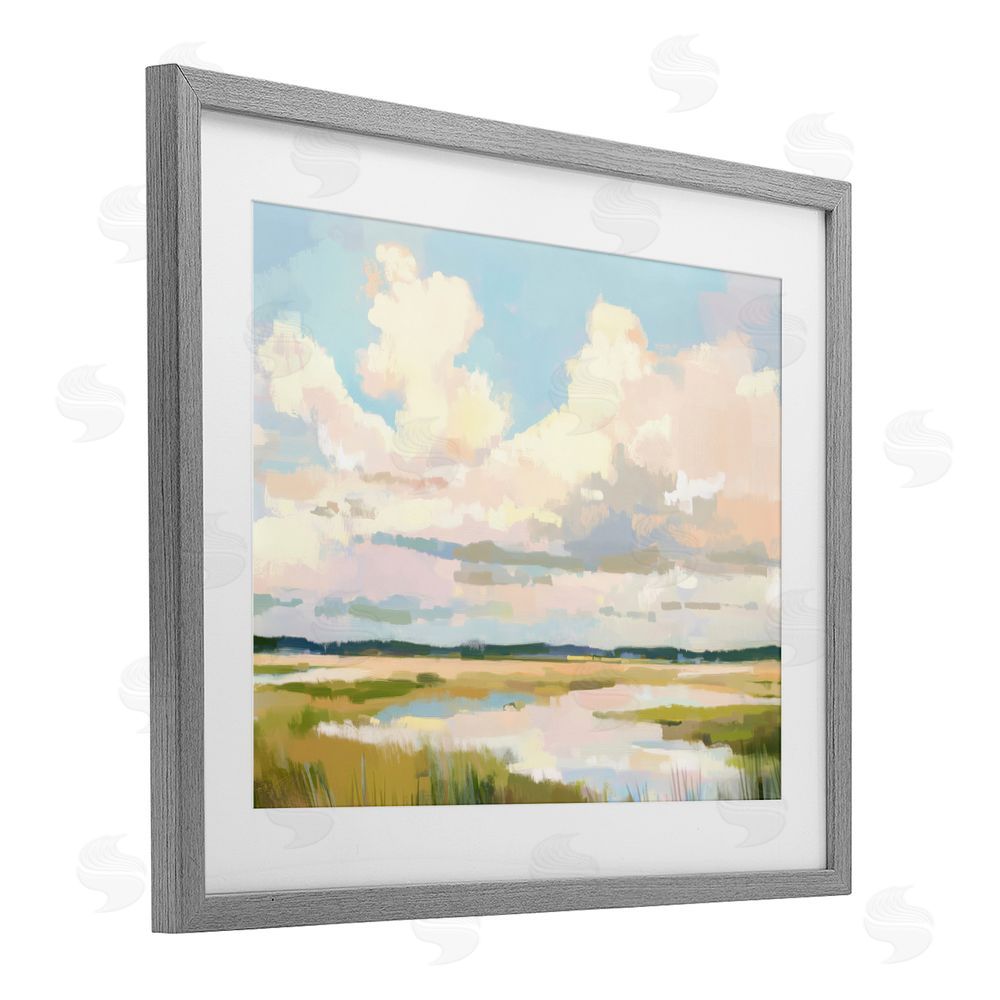 LSR Design Studio Lowcountry Marsh at Dawn Gray Framed Print Under Glass Wall Art