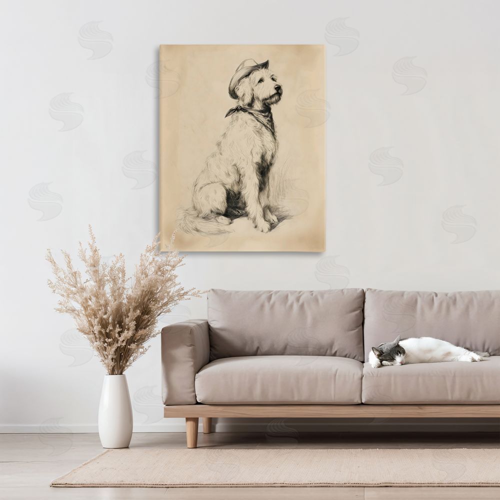 Arlington Prints Cowboy Goldendoodle Sketch Stretched Canvas Wall Art in Room