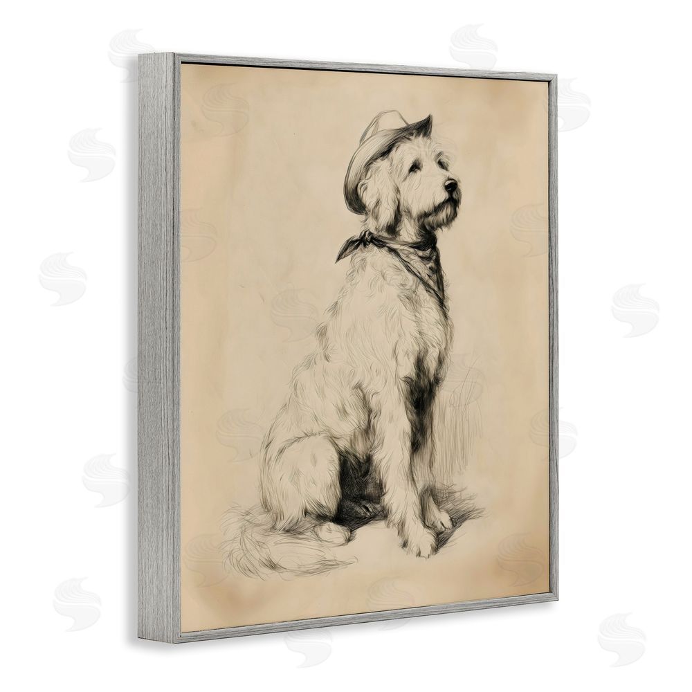 Arlington Prints Cowboy Goldendoodle Sketch Gray Framed Giclee Wall Art Print