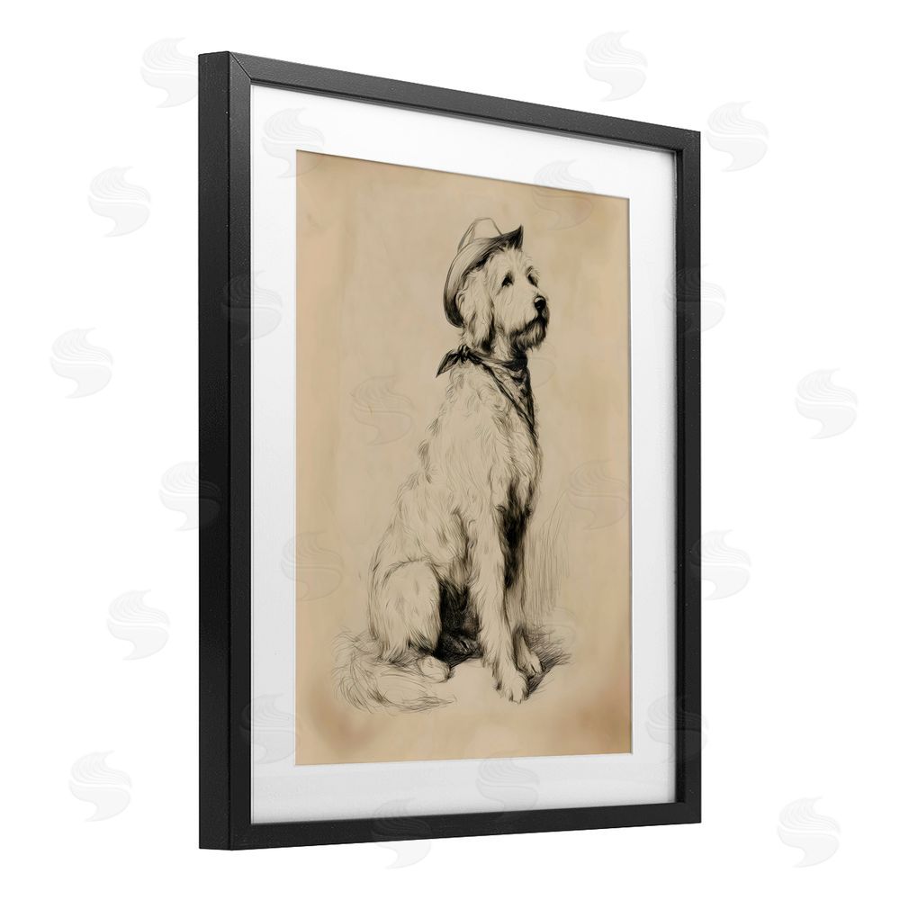 Arlington Prints Cowboy Goldendoodle Sketch Black Framed Print Under Glass Wall Art