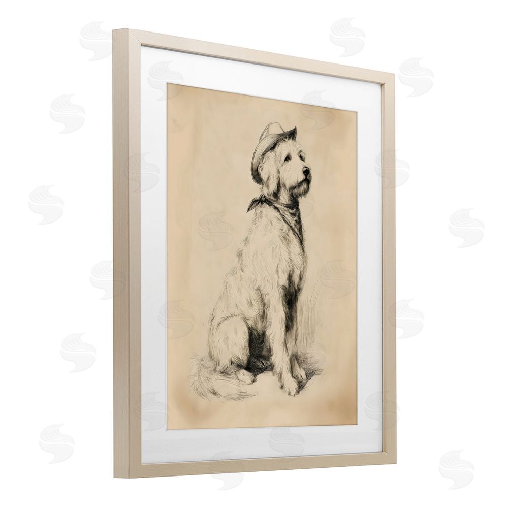 Arlington Prints Cowboy Goldendoodle Sketch Brown Framed Print Under Glass Wall Art