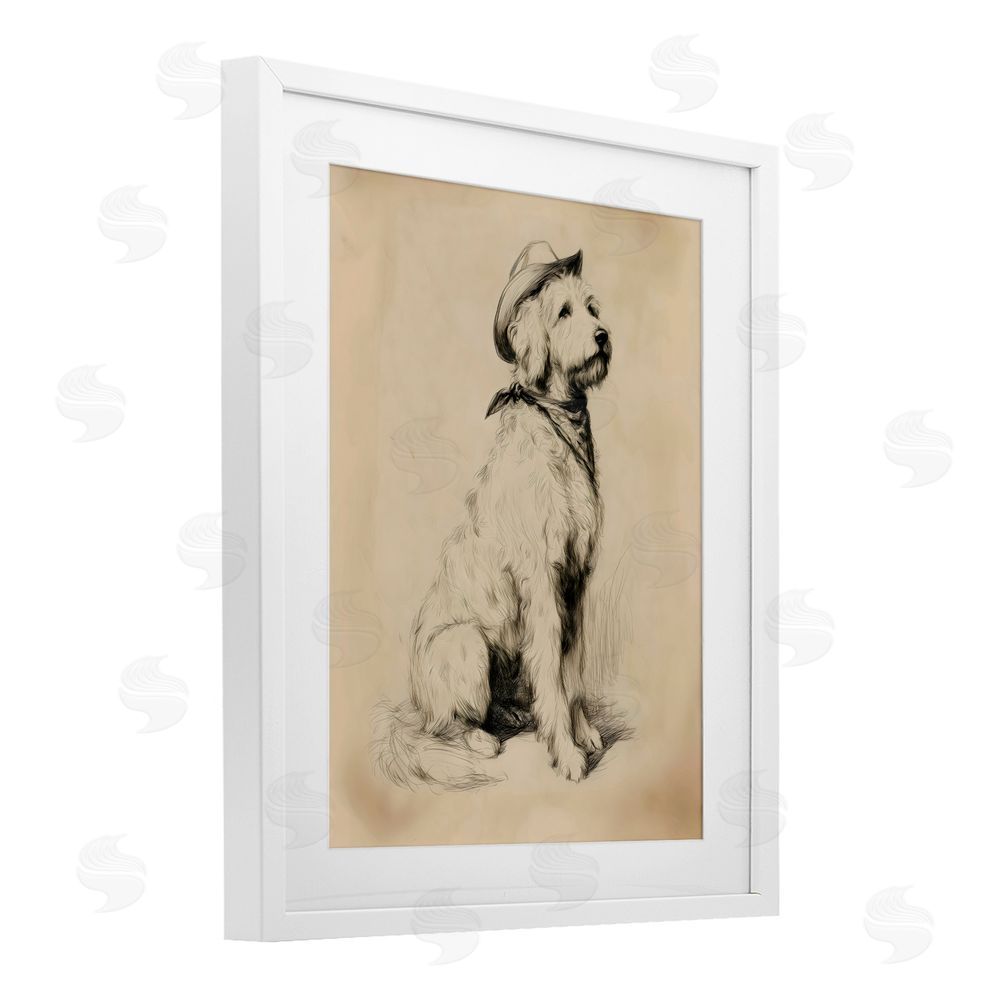 Arlington Prints Cowboy Goldendoodle Sketch White Framed Print Under Glass Wall Art