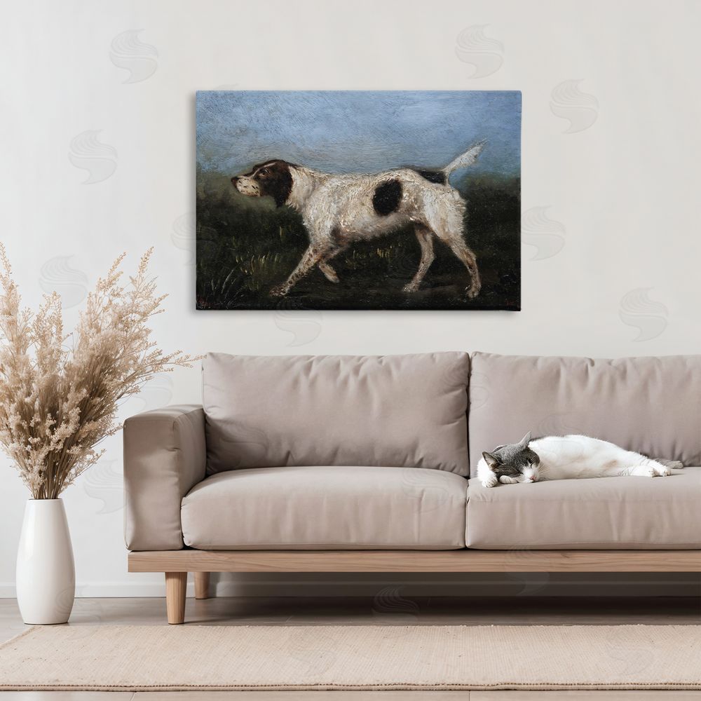 Arlington Prints Alert Hunting Dog in Field Stretched Canvas Wall Art Print in Room