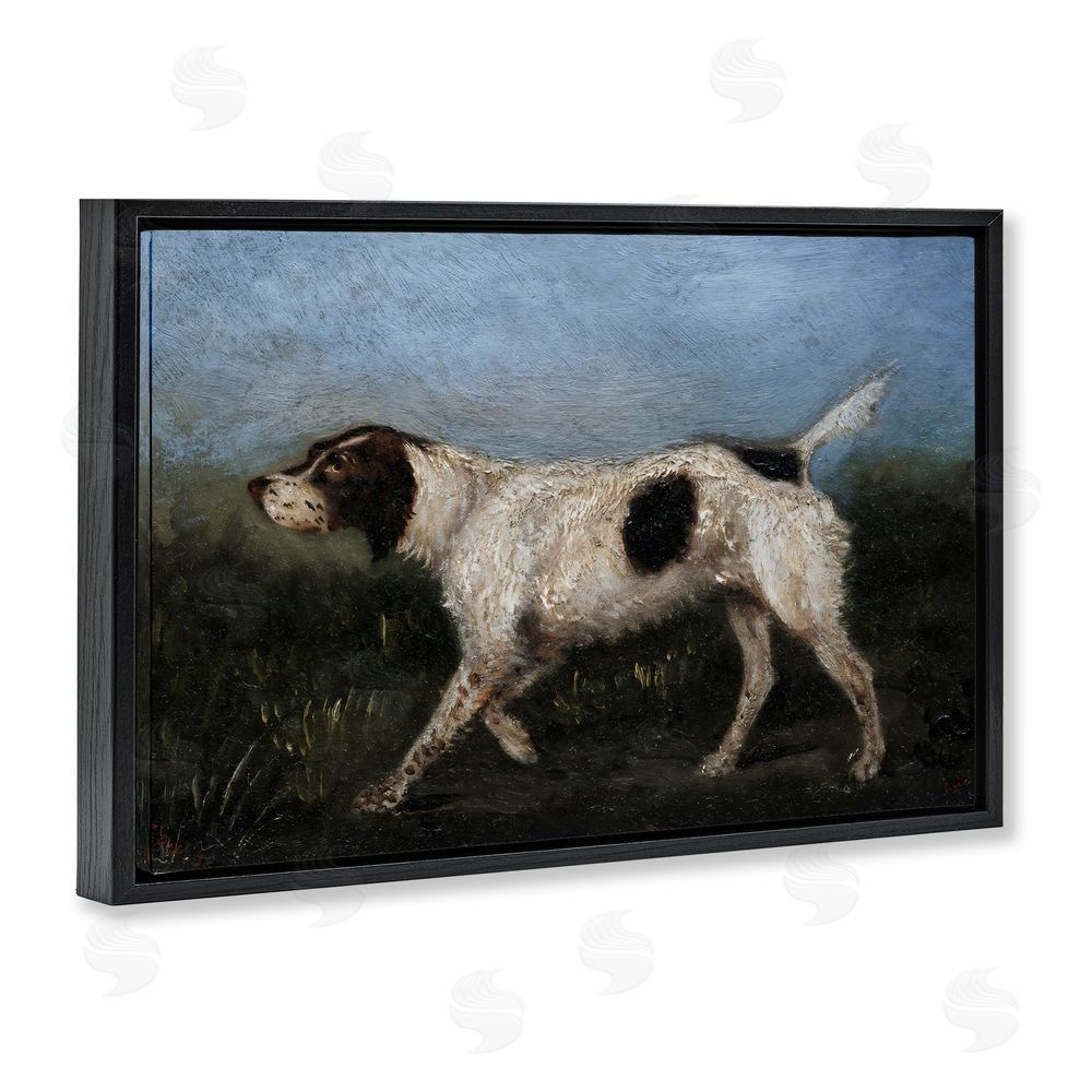 Arlington Prints Alert Hunting Dog in Field Black Floating Frame Stretched Canvas Wall Art Print