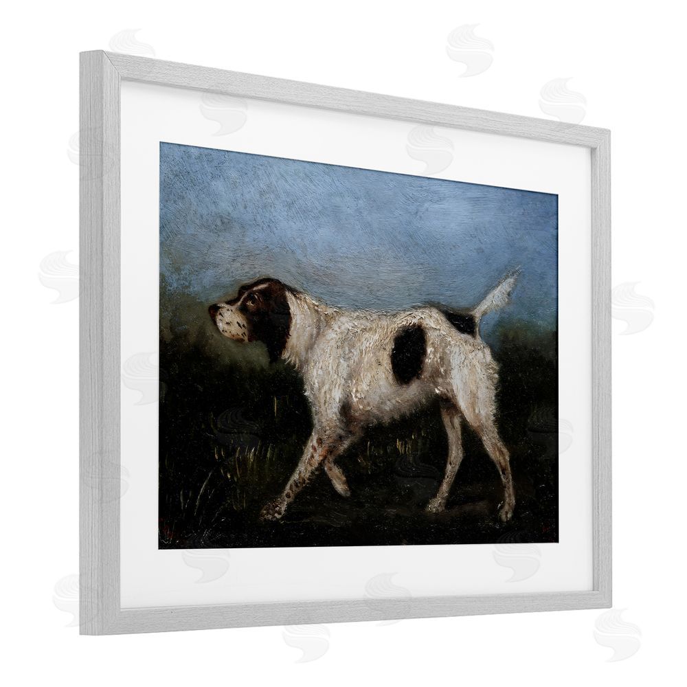 Arlington Prints Alert Hunting Dog in Field Gray Framed Print Under Glass with Matting Wall Art