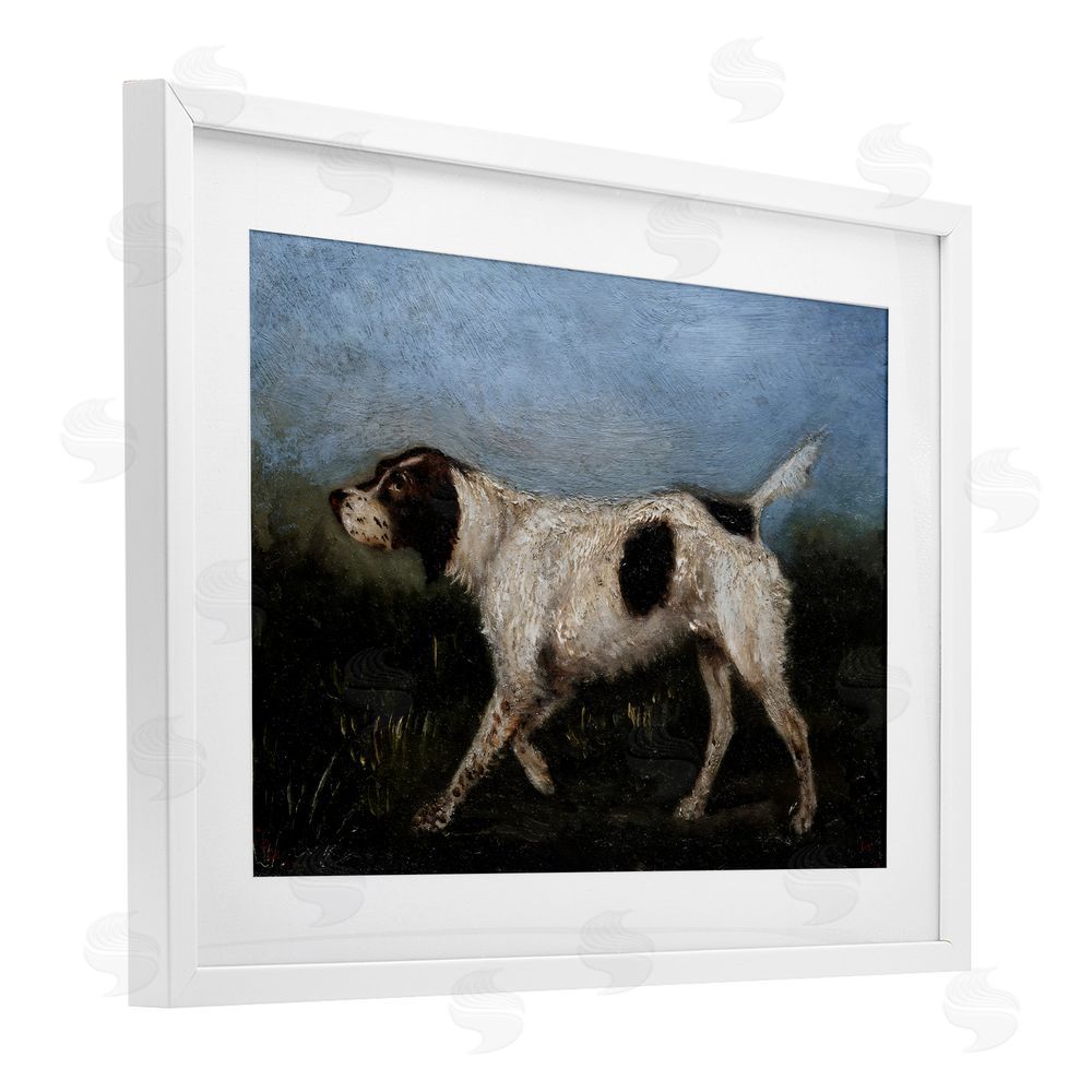 Arlington Prints Alert Hunting Dog in Field White Framed Print Under Glass with Matting Wall Art