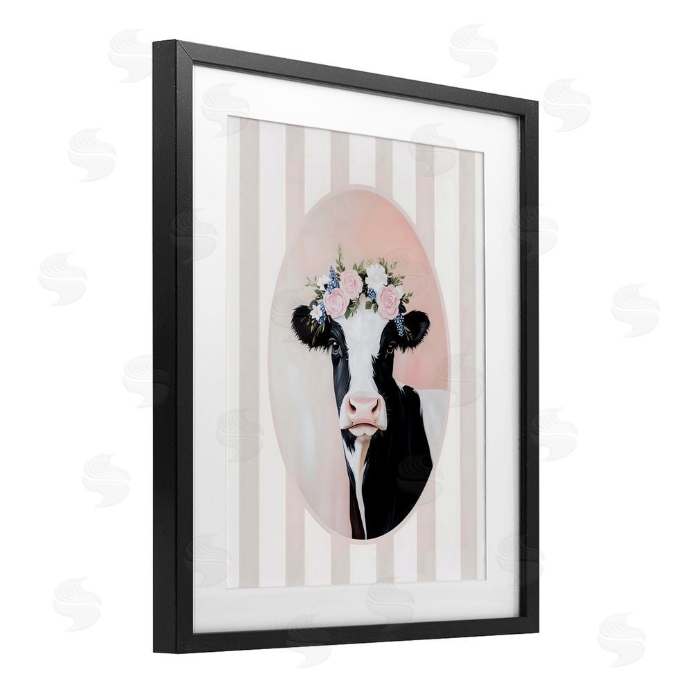 Arlington Prints Soft Cow with Floral Crown Black Framed Print Under Glass with White Mat Wall Art