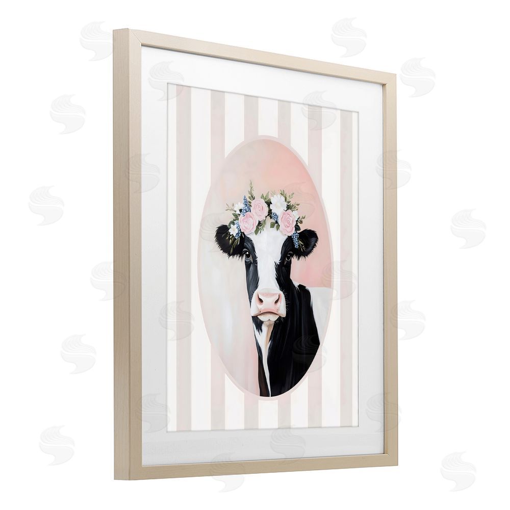 Arlington Prints Soft Cow with Floral Crown Brown Framed Print Under Glass with White Mat Wall Art