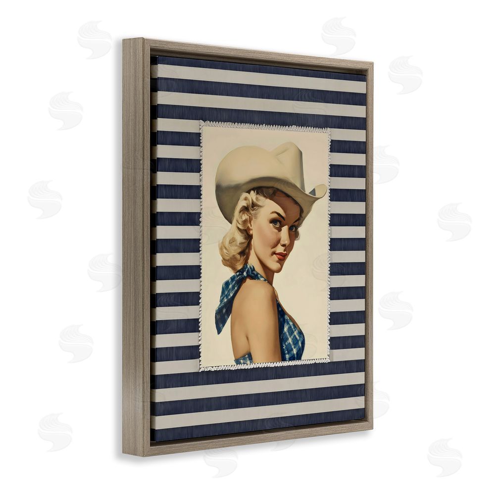 Arlington Prints Retro Cowgirl Stripes Brown Floating Frame Canvas Wall Art Print