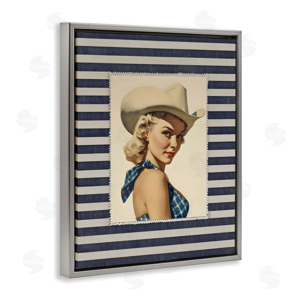 Arlington Prints Retro Cowgirl Stripes Gray Floating Frame Canvas Wall Art Print