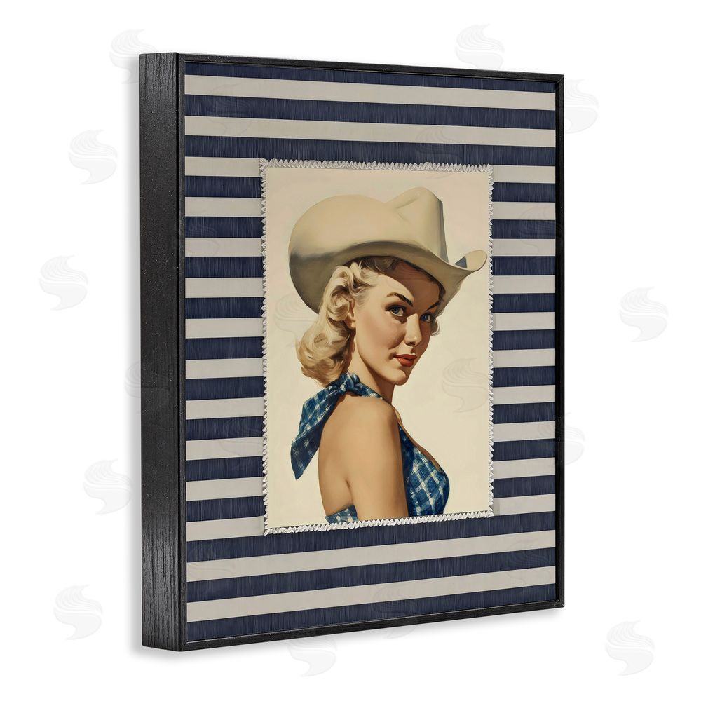 Arlington Prints Retro Cowgirl Stripes Black Framed Giclee Wall Art Print