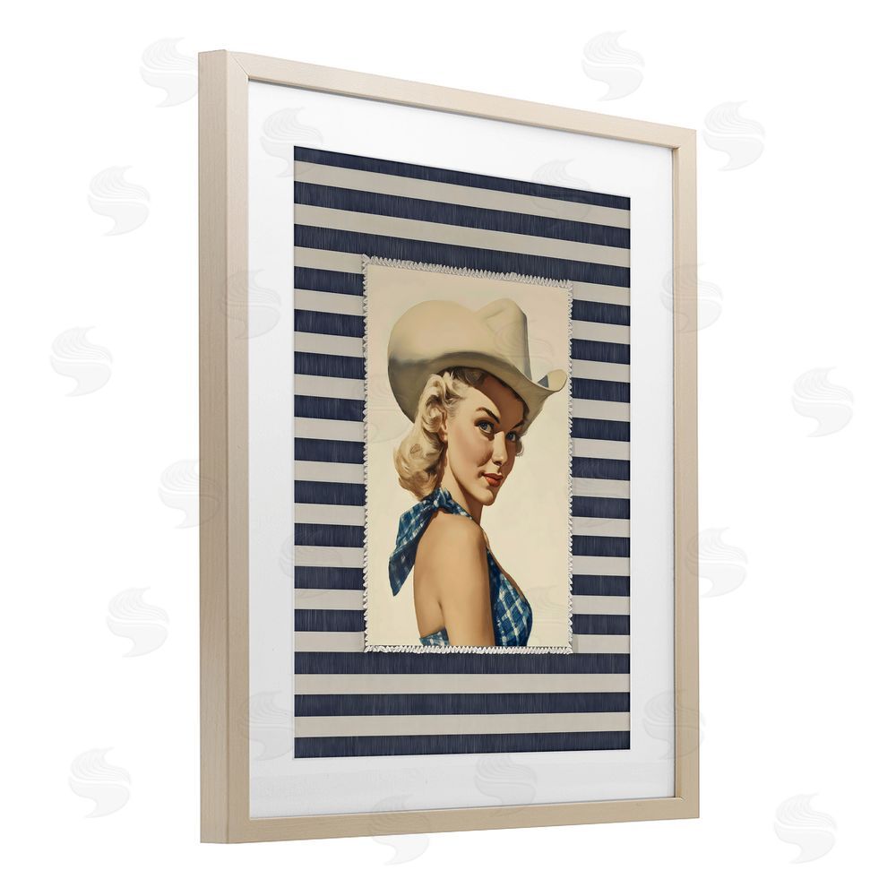 Arlington Prints Retro Cowgirl Stripes Birch Framed Print Under Glass Wall Art
