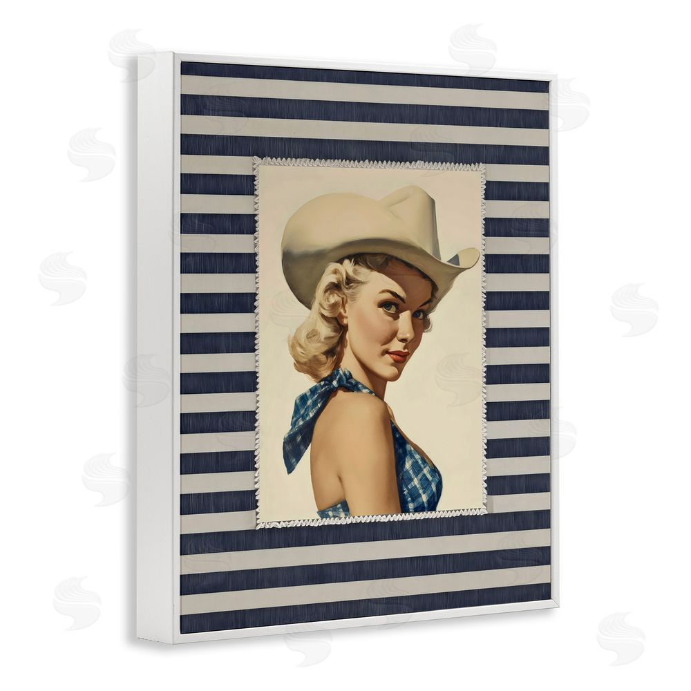 Arlington Prints Retro Cowgirl Stripes White Framed Giclee Wall Art Print