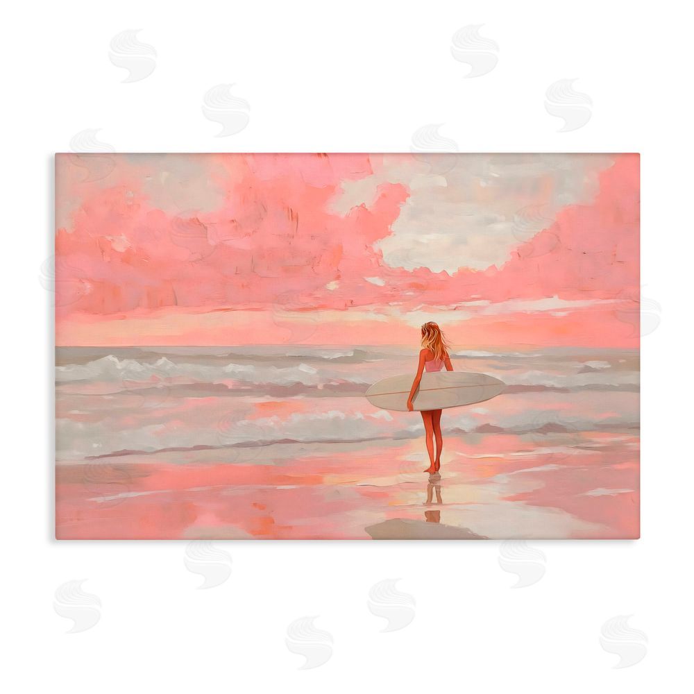 LSR Design Studio Pink Sky Surfer Stretched Canvas Wall Art Print
