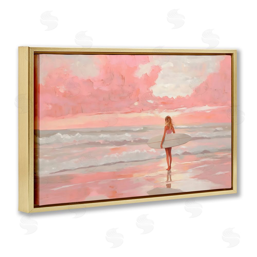 LSR Design Studio Pink Sky Surfer Gold Floating Frame Canvas Wall Art Print