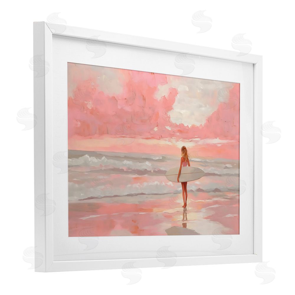 LSR Design Studio Pink Sky Surfer White Framed Print Under Glass Wall Art