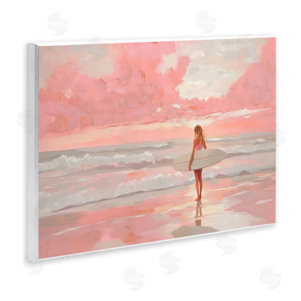LSR Design Studio Pink Sky Surfer Wooden Wall Plaque Art Print