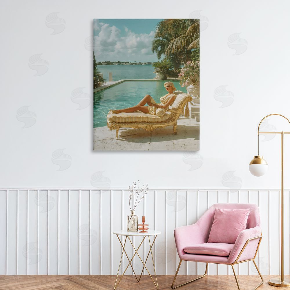 Franklyn Gregory Vintage Poolside Woman Stretched Canvas on Wall