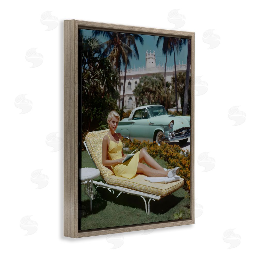 Franklyn Gregory Vintage Sunbathing Woman Brown Floating Framed Canvas Wall Art Print