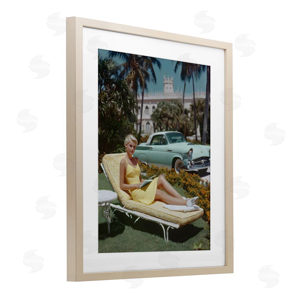 Franklyn Gregory Vintage Sunbathing Woman Brown Framed Print Under Glass with White Mat Wall Art