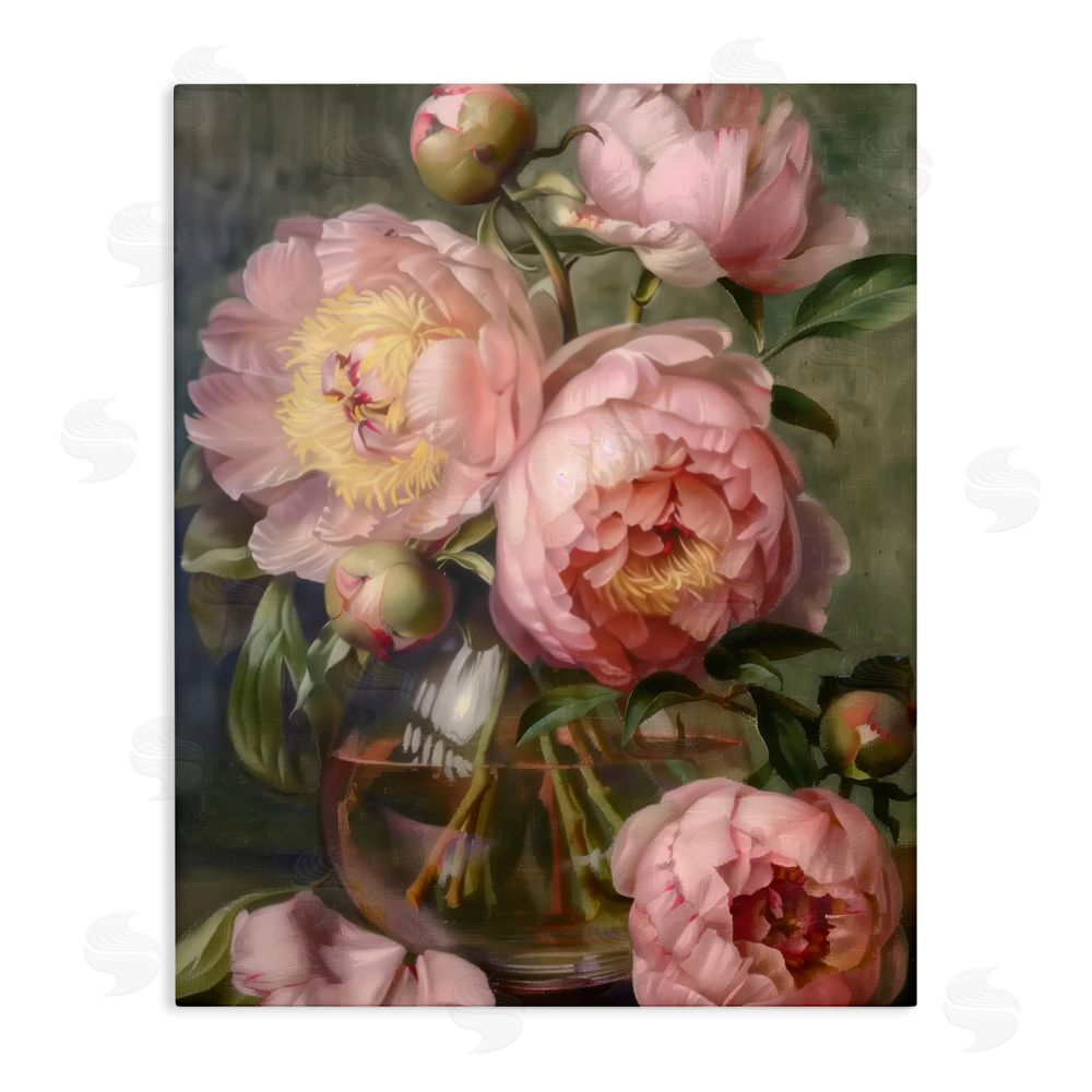 LSR Design Studio Pink Peonies in Glass Vase Stretched Canvas Wall Art