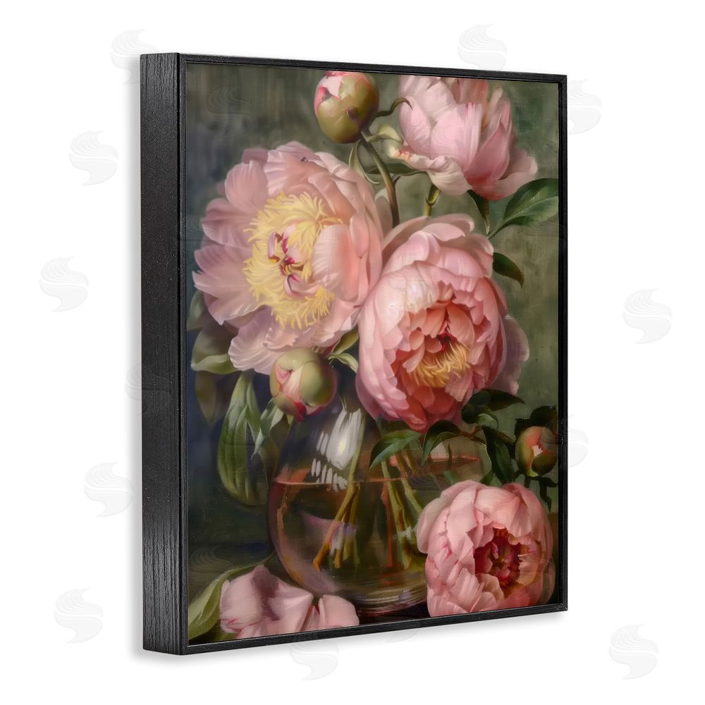 LSR Design Studio Pink Peonies in Glass Vase Black Framed Giclee Wall Art