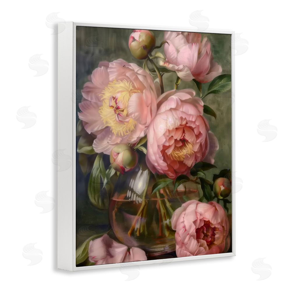 LSR Design Studio Pink Peonies in Glass Vase White Framed Giclee Wall Art