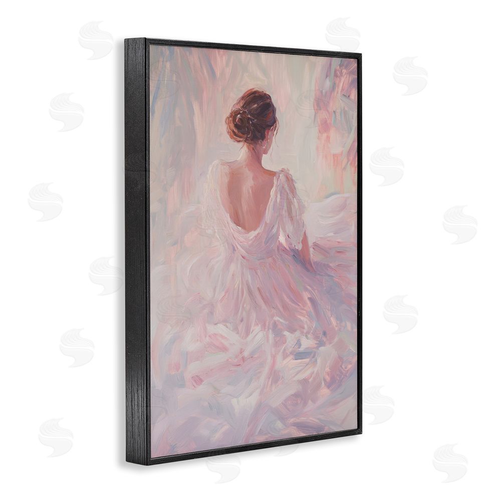 Petal Prints Design Graceful Woman in Blush Gown Black Framed Giclee Wall Art