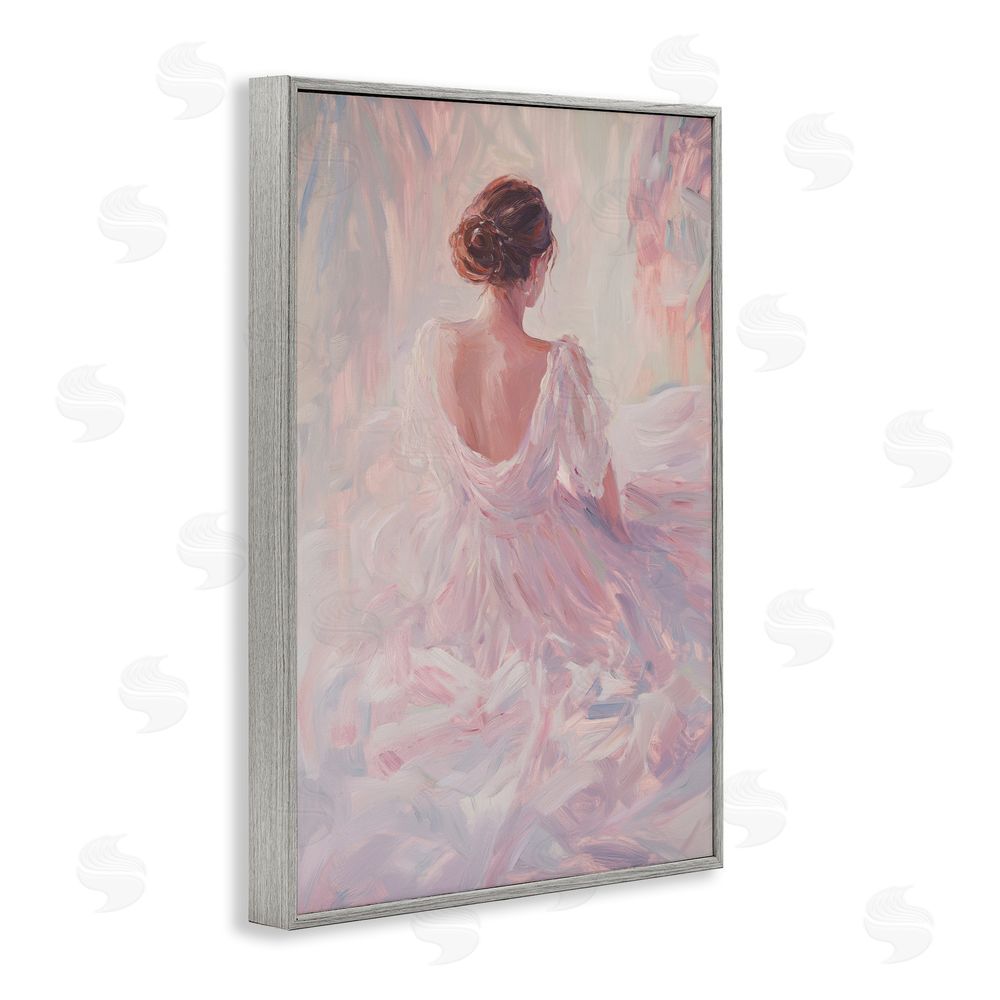 Petal Prints Design Graceful Woman in Blush Gown Gray Framed Giclee Wall Art