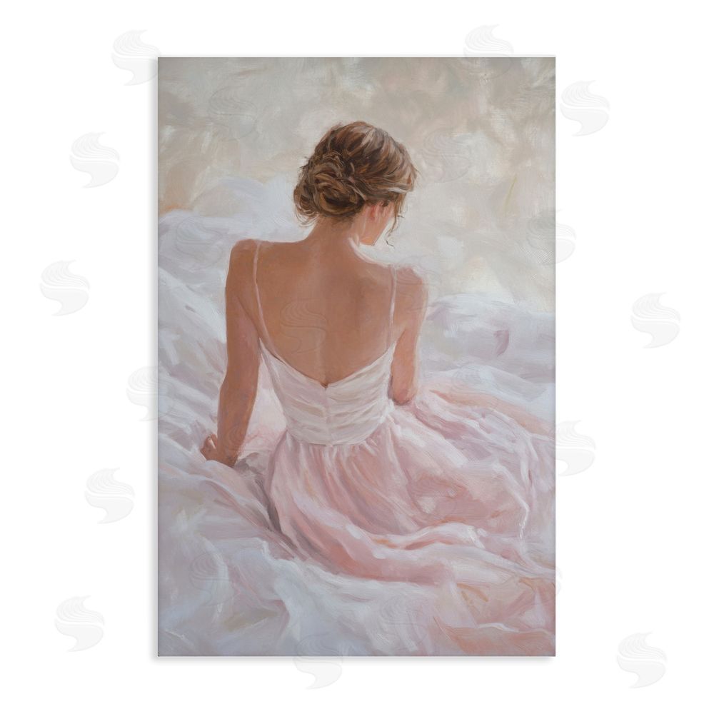 Petal Prints Design Quiet Reflection in Pastel Pink Stretched Canvas Wall Art