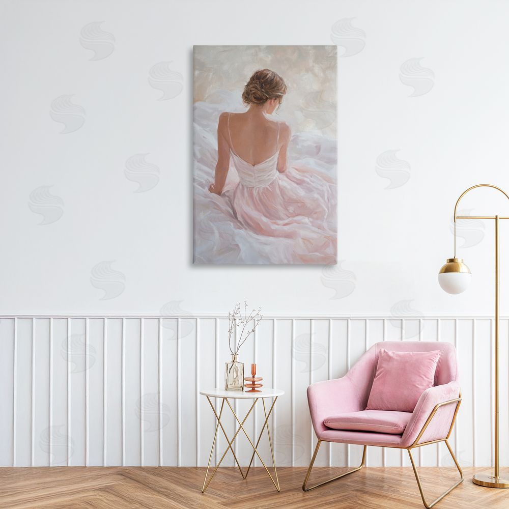 Petal Prints Design Quiet Reflection in Pastel Pink Stretched Canvas Wall Art in Room