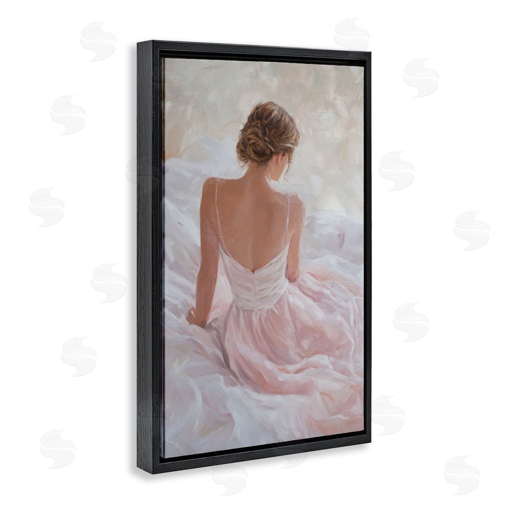 Petal Prints Design Quiet Reflection in Pastel Pink Black Floating Framed Canvas Wall Art