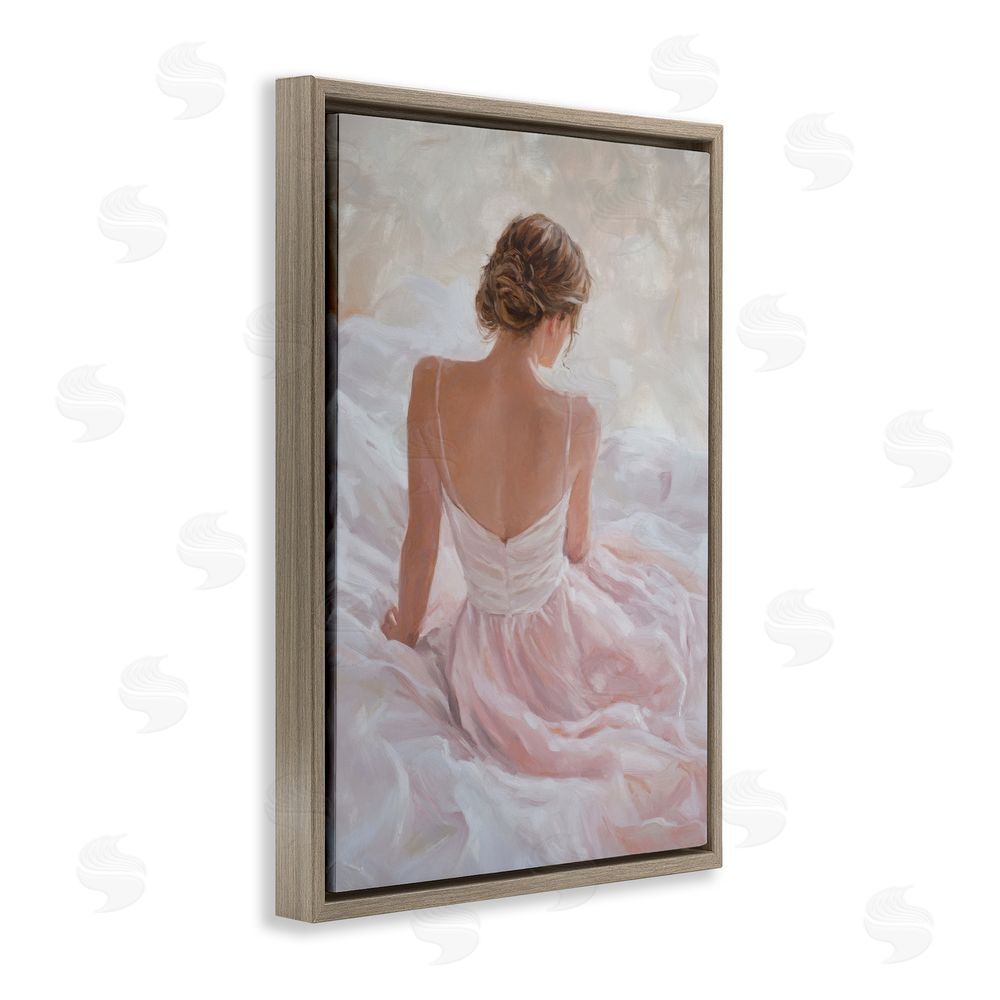 Petal Prints Design Quiet Reflection in Pastel Pink Brown Floating Framed Canvas Wall Art